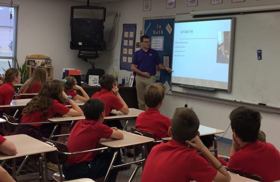 Zak Kauffeld speaking to classroom