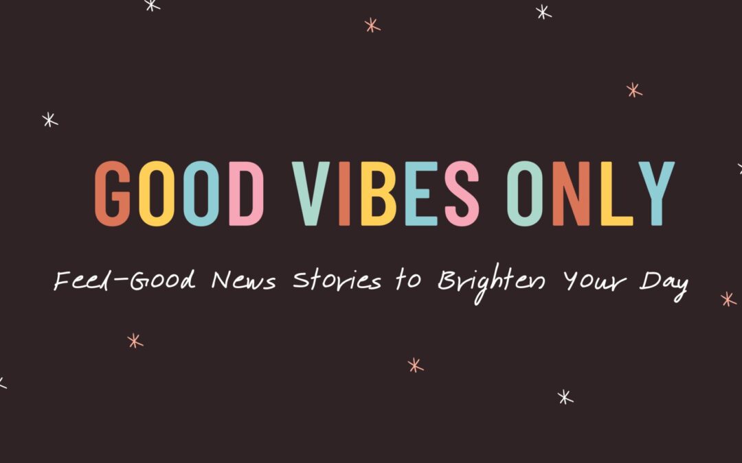 Colorful good vibes only text over a dark background.